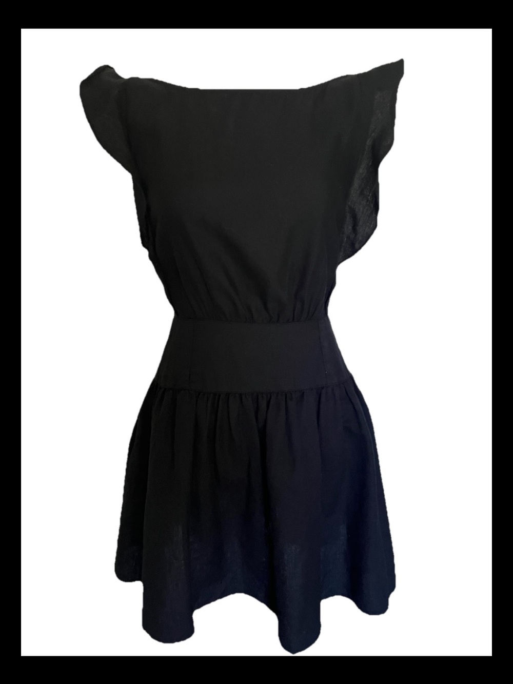 Free People Erin Mini Dress Black Cut Out Back With Bow Cotton Linen Blend XS
